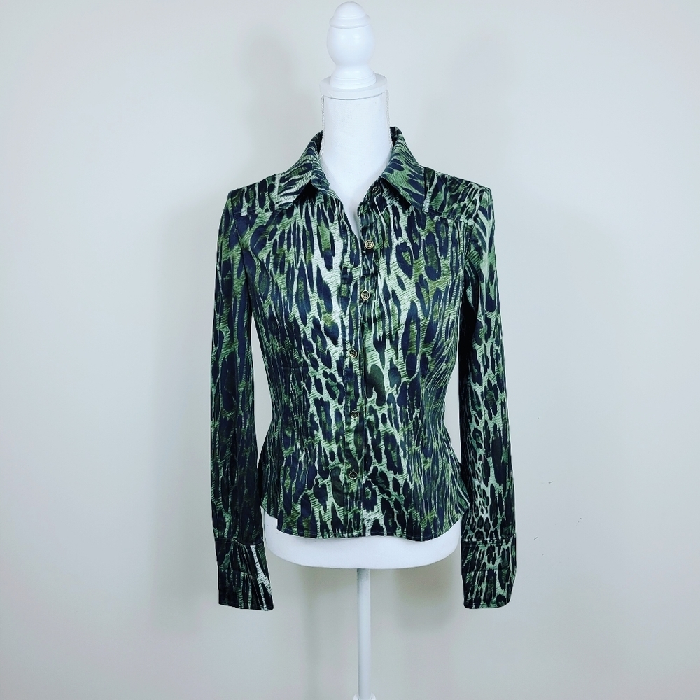 St. John Sport Animal Print Blouse. Green SP#015